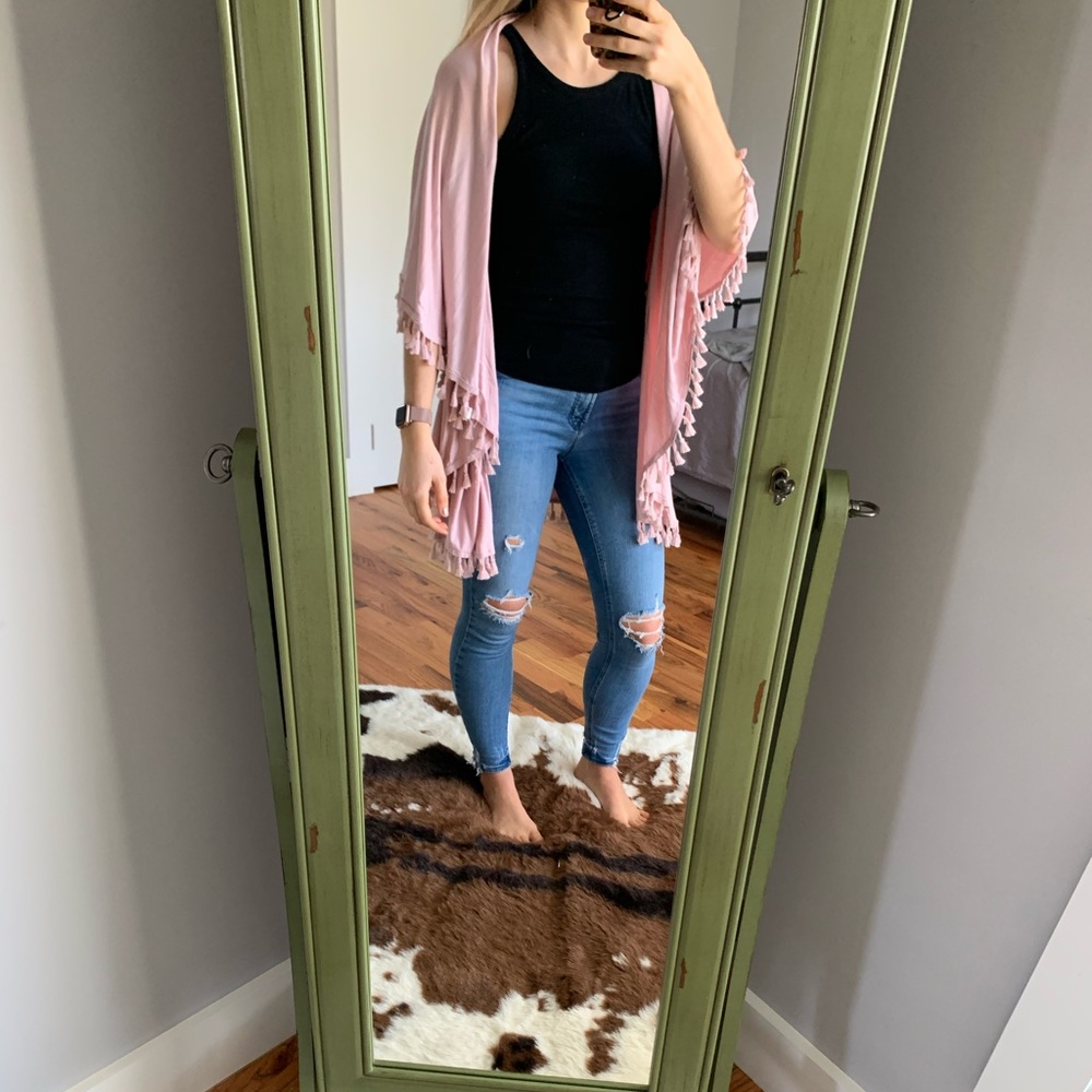 Pink Fringe Kimono OS